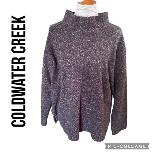 Coldwater Creek Dark Chocolate Brown Speckled Mock Collar Pullover Sweater Size - Picture 1 of 9